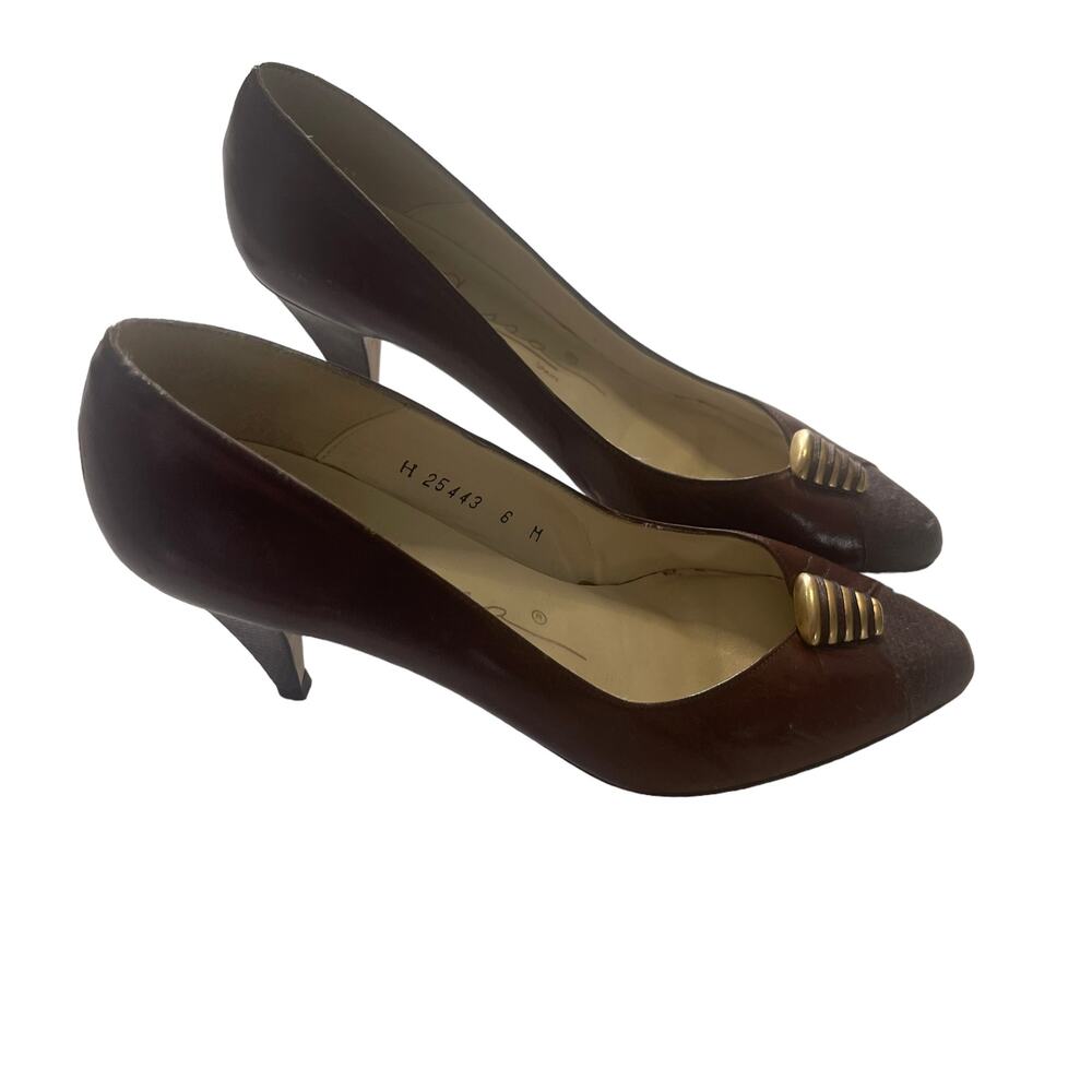 Caressa Vintage Women's Size 6 M Made In Spain Brown Career Leather Kitten Heels